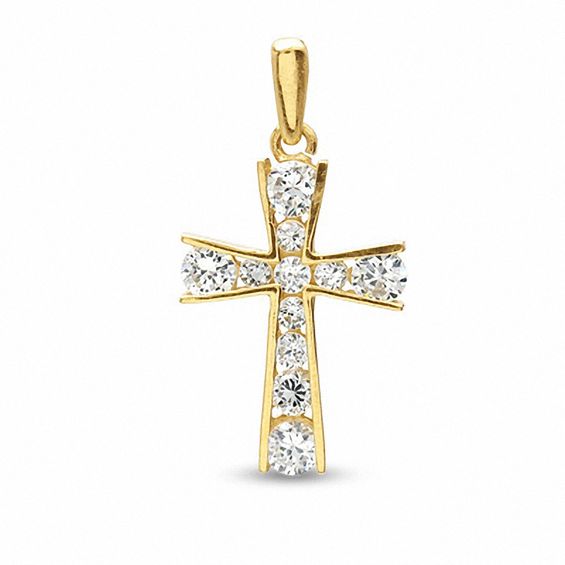 Cubic Zirconia Cross Charm in 14K Gold