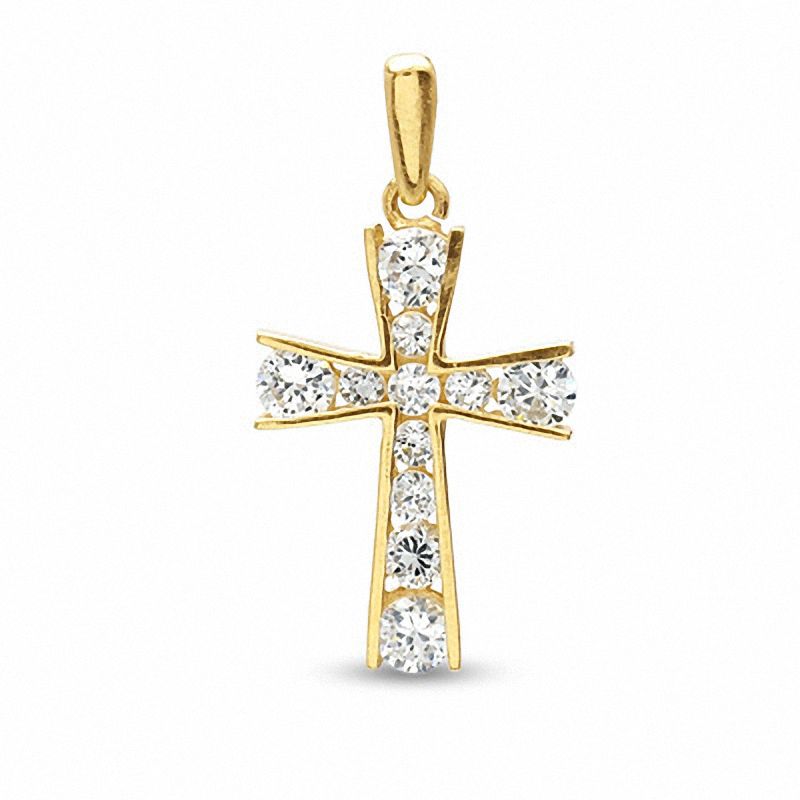 Main Image 1 of Cubic Zirconia Cross Charm in 14K Gold