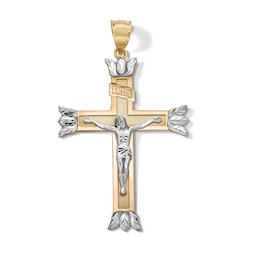 Crucifix with Leaf Tips Charm in 10K Solid Two-Tone Gold