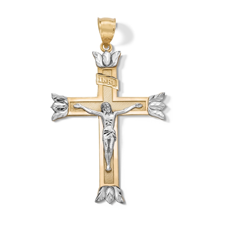 Main Image 1 of Crucifix with Leaf Tips Charm in 10K Solid Two-Tone Gold