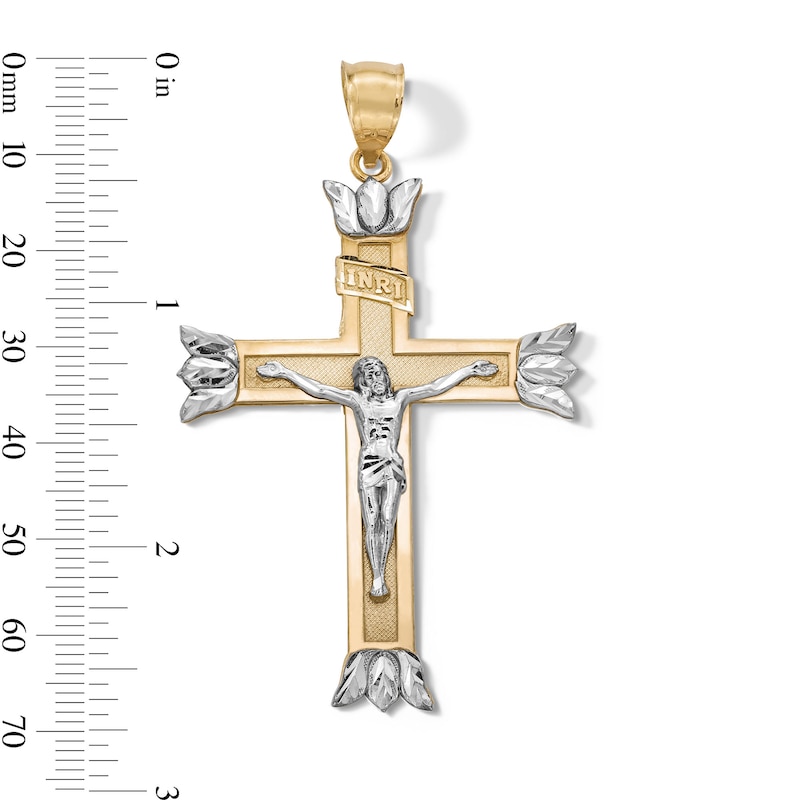 Main Image 4 of Crucifix with Leaf Tips Charm in 10K Solid Two-Tone Gold