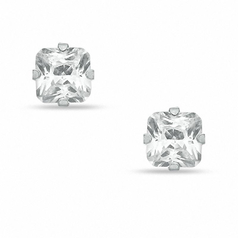 6mm Princess-Cut Cubic Zirconia Solitaire Stud Piercing Earrings in Solid Stainless Steel