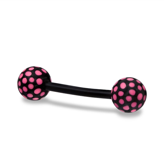 014 Gauge Pink Polka Dots Acrylic Barbell in Black Biopierce