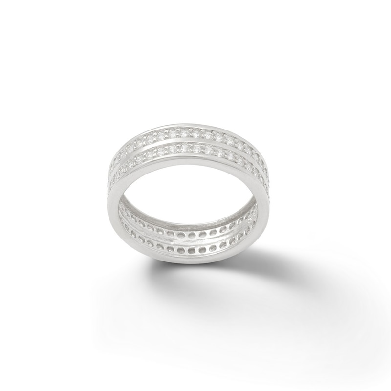 Cubic Zirconia Double Row Channel Band in Sterling Silver | Banter