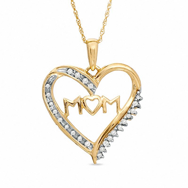 1/10 CT. T.W. Diamond MOM Heart Pendant in 10K Gold | Banter