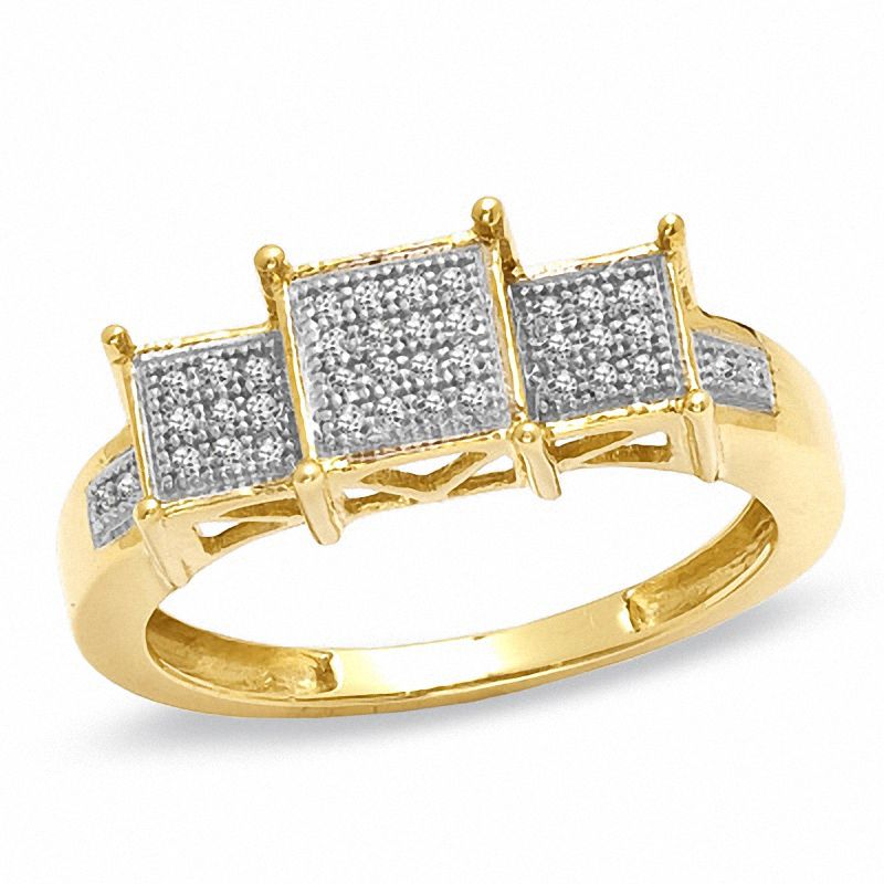 1/15 CT. T.W. Composite Princess Diamond Three Stone Ring in 10K Gold