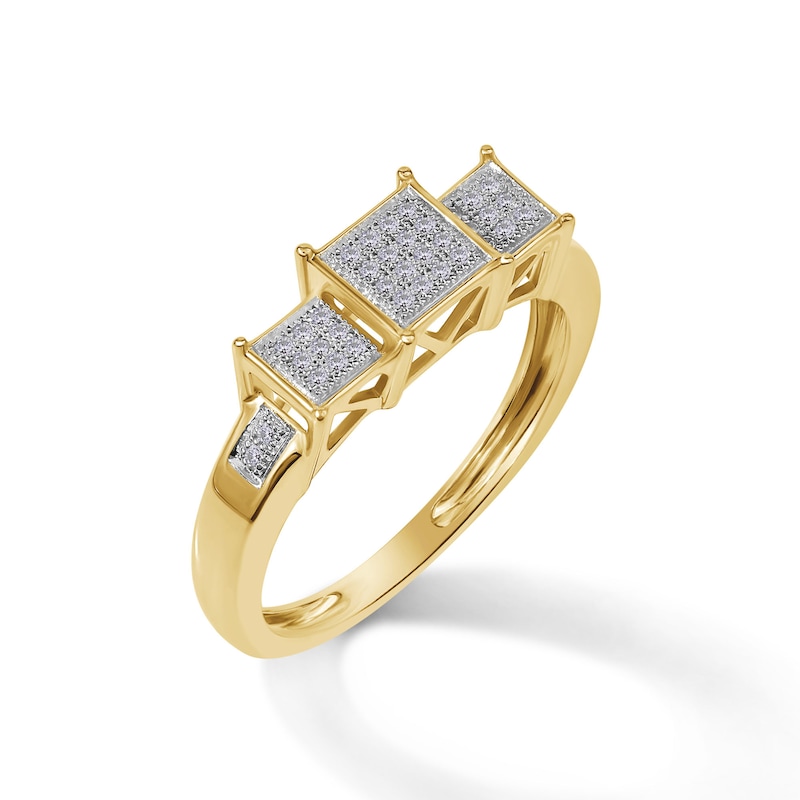 Main Image 4 of 1/15 CT. T.W. Composite Princess Diamond Three Stone Ring in 10K Gold