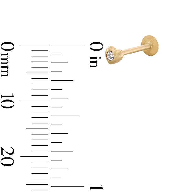 Main Image 2 of 10K Solid Gold CZ Heart-Shaped Stud - 18G 5/16&quot;