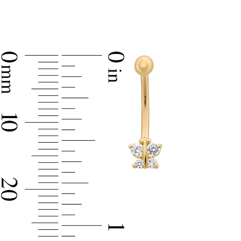 Main Image 2 of 10K Solid Gold CZ Butterfly Curved Barbell - 16G 3/8&quot;