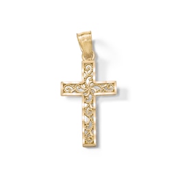 Small Open Filigree Cross Charm in 14K Solid Gold