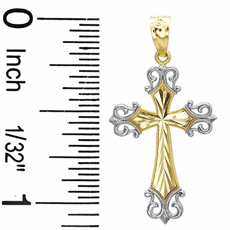 Small Fancy Diamond-Cut Cross Charm with Open Tips in 14K Two-Tone Gold