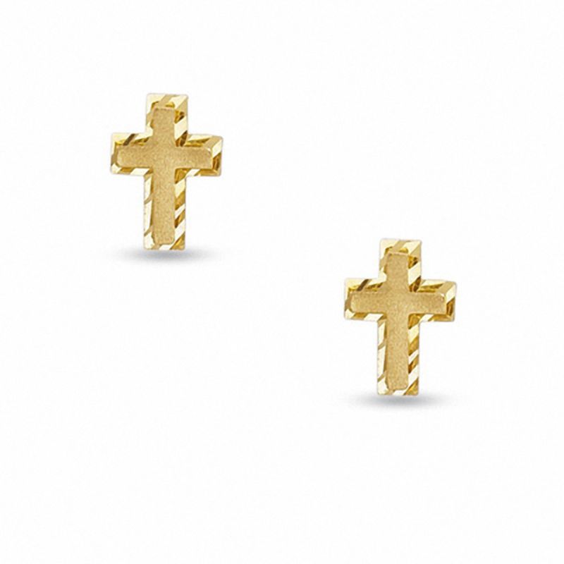 Satin Cross Stud Earrings in 10K Gold
