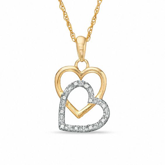 Diamond Accent Double Heart Pendant in 18K Gold-Plated Sterling Silver