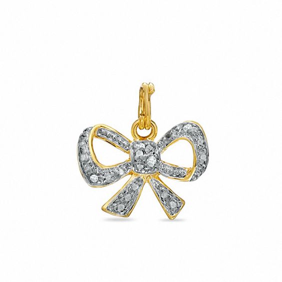 Diamond Accent Bow Charm in 18K Gold-Plated Sterling Silver