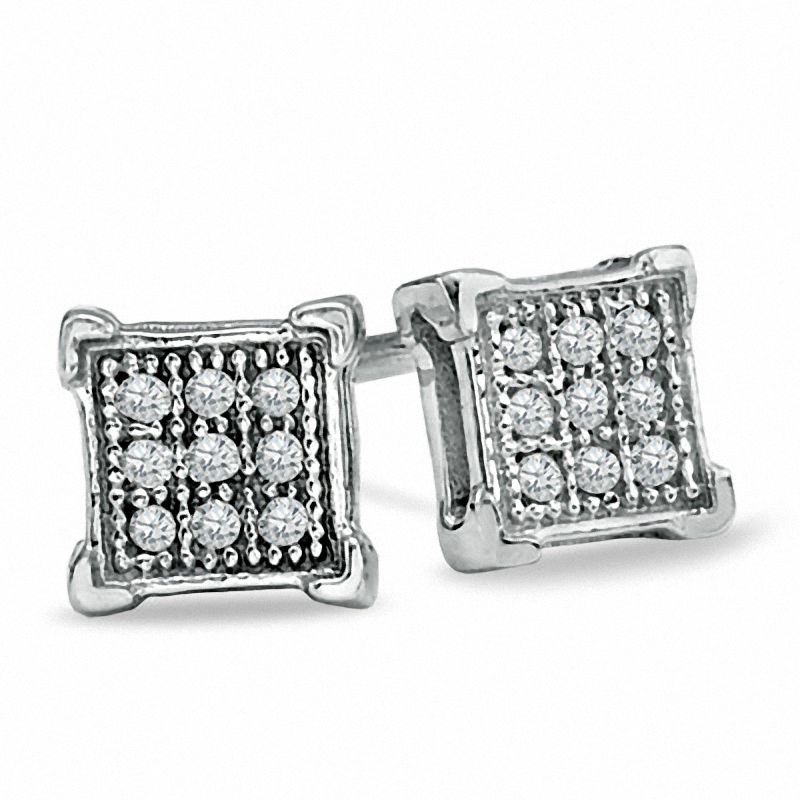 Main Image 1 of Diamond Accent Corner Frame Square Earrings in 10K White Gold