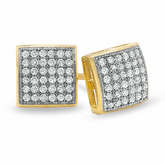 1/5 CT. T.W. Diamond Puffed Square Earrings in 10K Gold