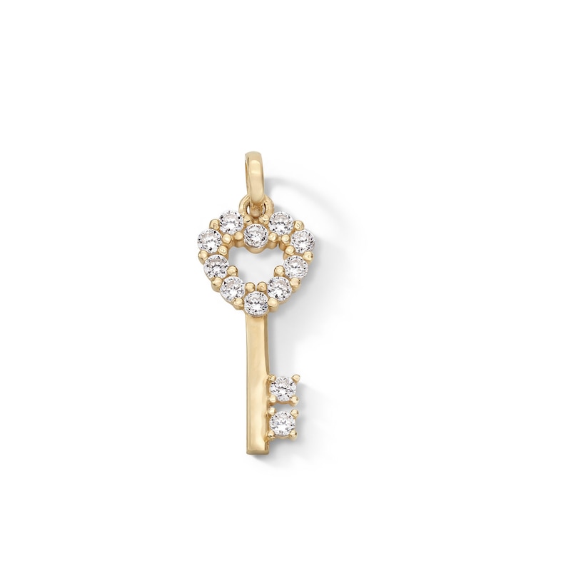 Main Image 1 of Cubic Zirconia Accent Heart Key Charm in 10K Solid Gold