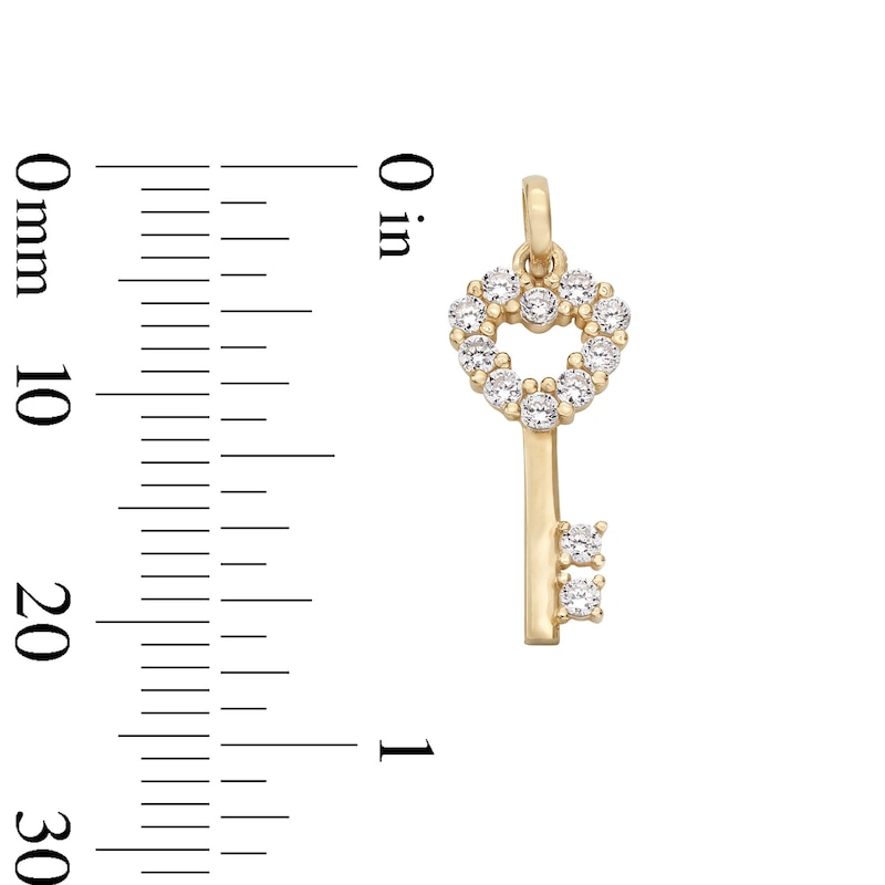 Cubic Zirconia Accent Heart Key Charm in 10K Solid Gold