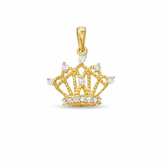 Cubic Zirconia 3D Crown Charm in 10K Solid Gold