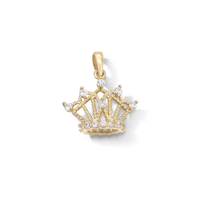 Cubic Zirconia 3D Crown Charm in 10K Solid Gold