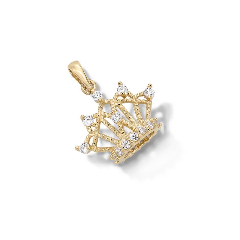 Cubic Zirconia 3D Crown Charm in 10K Solid Gold