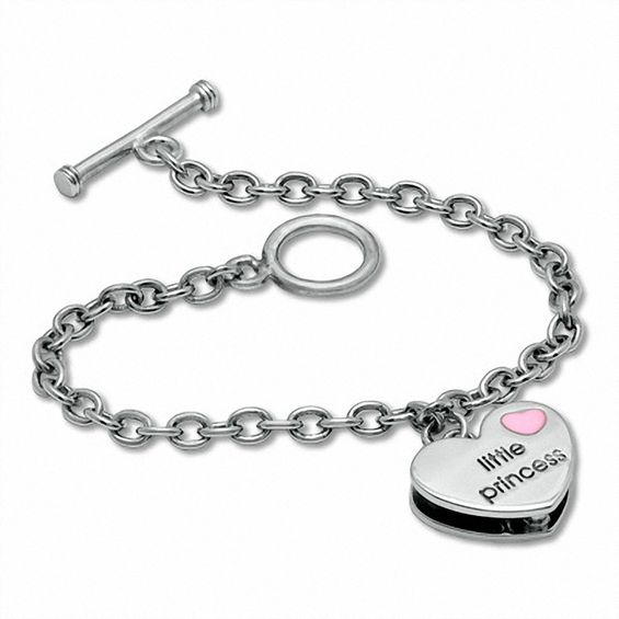 Child's Sterling Silver Little Princess with Pink Enamel Heart Charm Bracelet - 5.5"