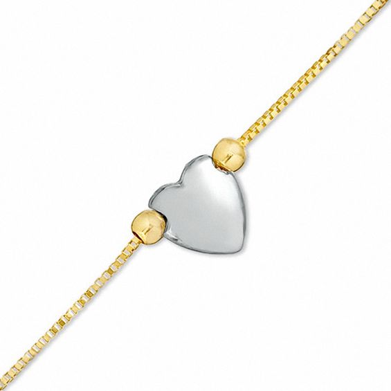 0.55mm Box Chain Bracelet with Heart Stations in 10K Two-Tone Gold