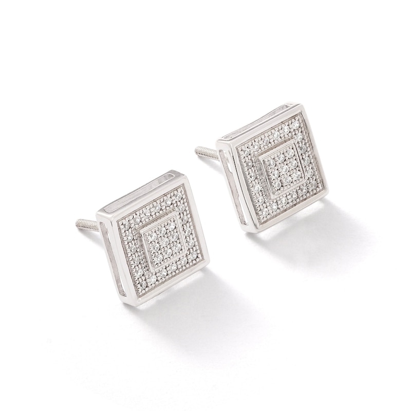 Main Image 2 of 1/6 CT. T.W. Diamond Double Square Stud Earrings in Sterling Silver