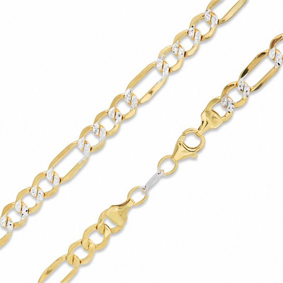 10K Gold Bonded Sterling Silver 6.3mm PavÃ© Figaro Chain Necklace - 22"