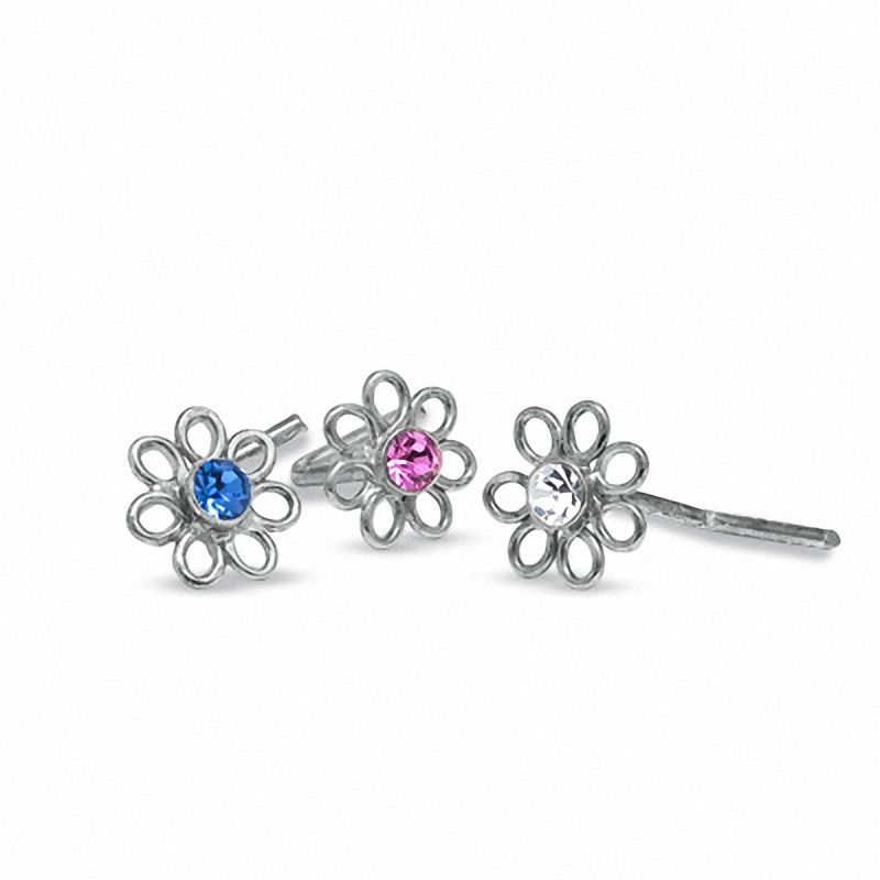 Flower Nose Stud Set with Multi-Colored Crystals in Sterling Silver ...