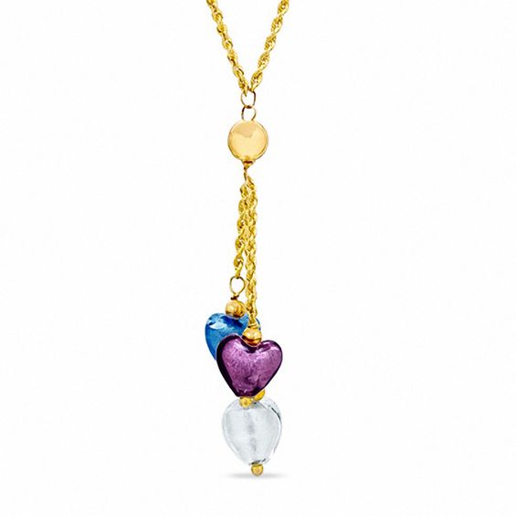 Venetian Glass Heart Necklace in 10K Gold over Sterling Silver - 17"