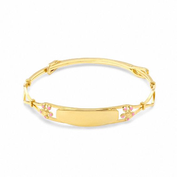 Child's Adjustable 14K Two-Tone Gold Fill Flower ID Bangle Bracelet