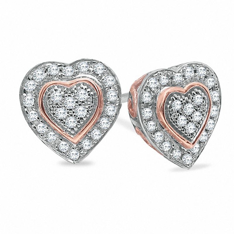 1/7 CT. T.W. Diamond Heart Stud Earrings in 10K Two-Tone Gold | Banter