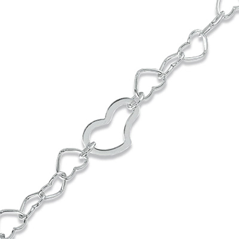 Main Image 1 of Fancy Heart Link Anklet in Sterling Silver - 10&quot;