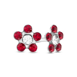 Dark Red Crystal Daisy Stud Piercing Earrings in 14K White Gold