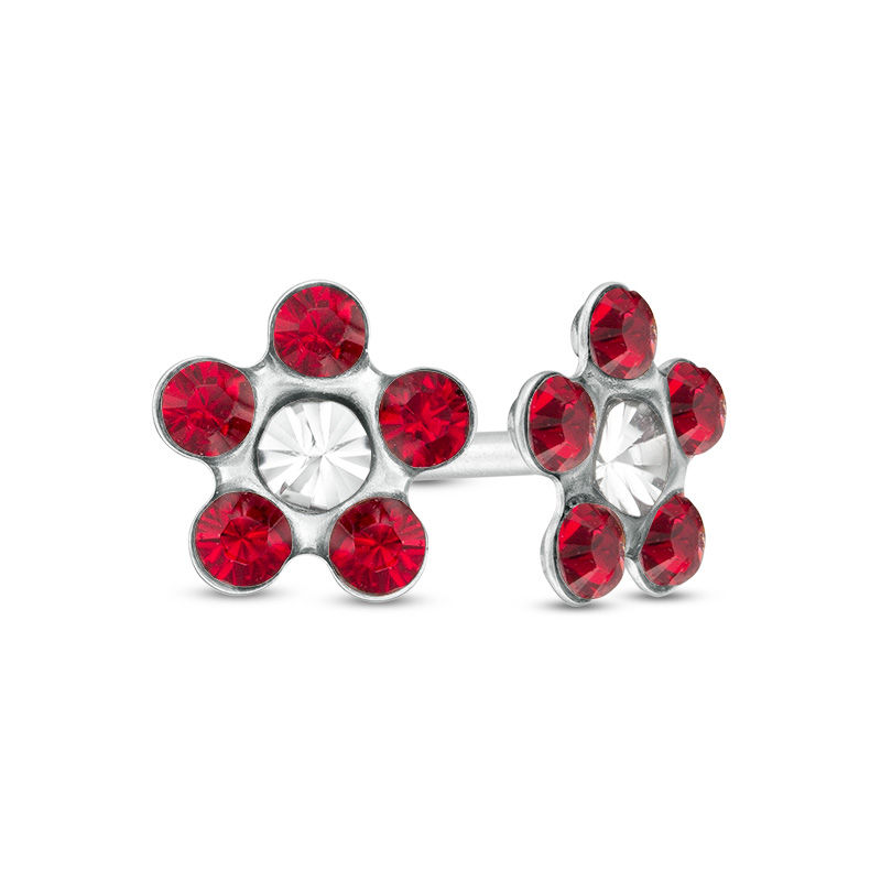 Main Image 1 of Dark Red Crystal Daisy Stud Piercing Earrings in 14K White Gold