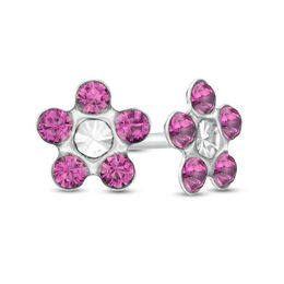 Purple Crystal Daisy Stud Piercing Earrings in 14K White Gold