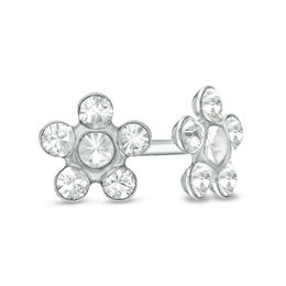 White Crystal Daisy Stud Piercing Earrings in 14K Solid White Gold