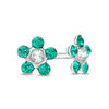 Thumbnail Image 1 of Green Crystal Daisy Stud Piercing Earrings in 14K White Gold