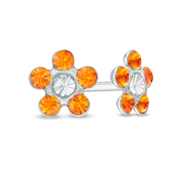 Yellow Crystal Daisy Stud Piercing Earrings in 14K White Gold