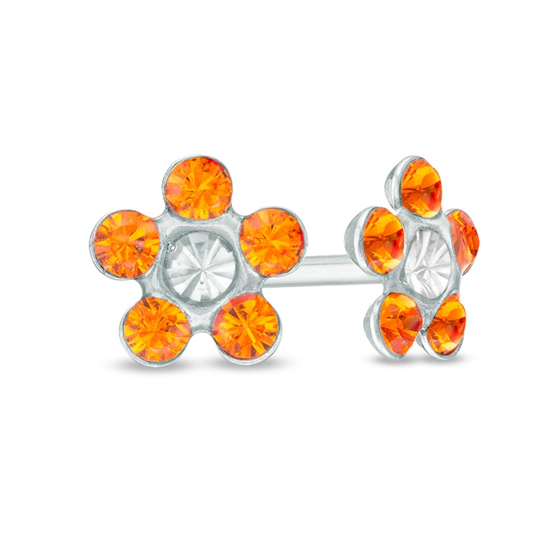 Main Image 1 of Yellow Crystal Daisy Stud Piercing Earrings in 14K White Gold