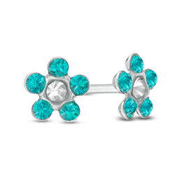 Aqua Crystal Daisy Stud Piercing Earrings in 14K Solid White Gold