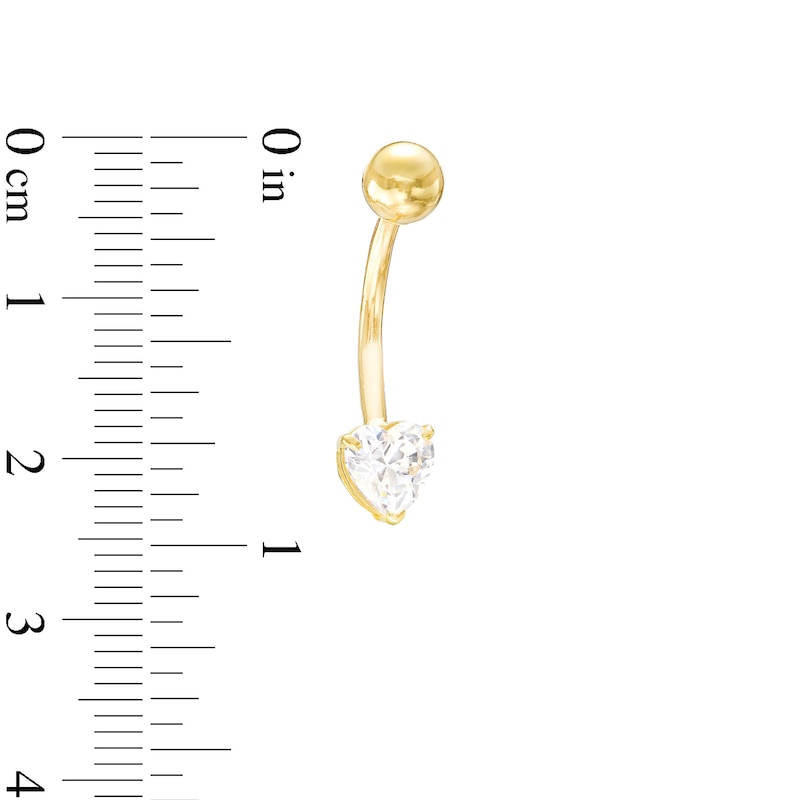 Main Image 2 of 10K Semi-Solid Gold CZ Heart Belly Button Ring - 14G 3/8&quot;