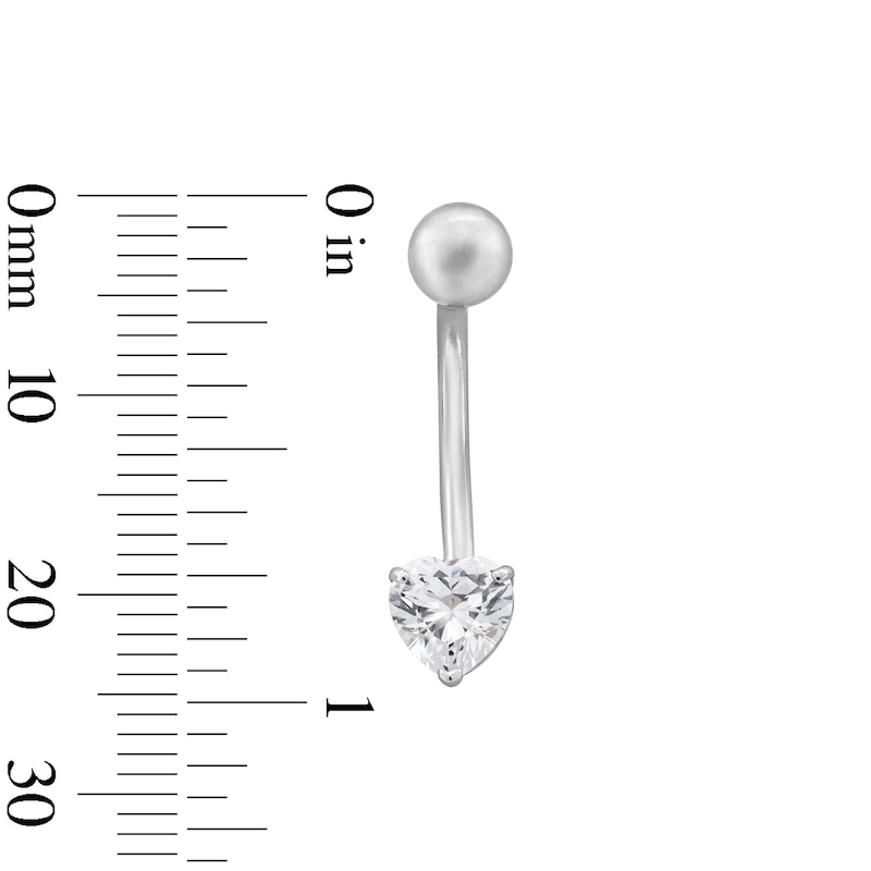 Main Image 2 of 10K Semi-Solid White Gold CZ Heart Belly Button Ring - 14G 3/8&quot;