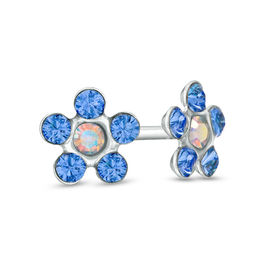 Blue Crystal Daisy Stud Piercing Earrings in 14K Solid White Gold