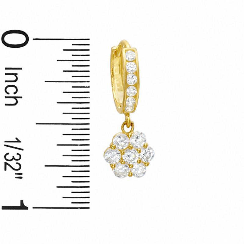 Cubic Zirconia Huggie with Flower Dangle Earrings in 10K Gold | Banter