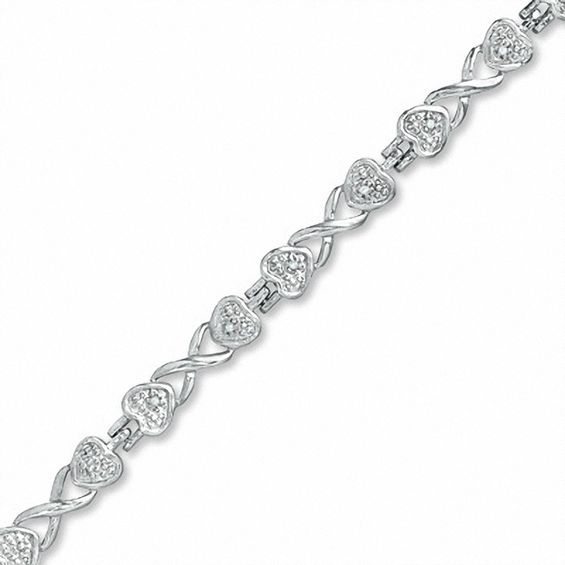 Diamond Accent Heart and "X" Bracelet in Sterling Silver