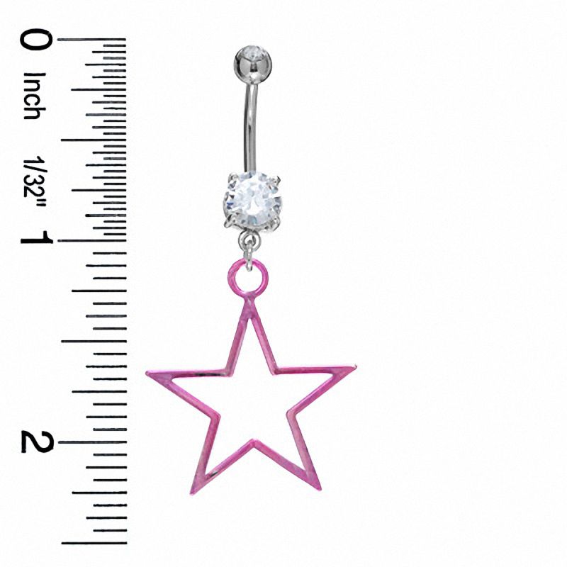 014 Gauge Pink Star Belly Button Ring with Cubic Zirconia in Stainless Steel