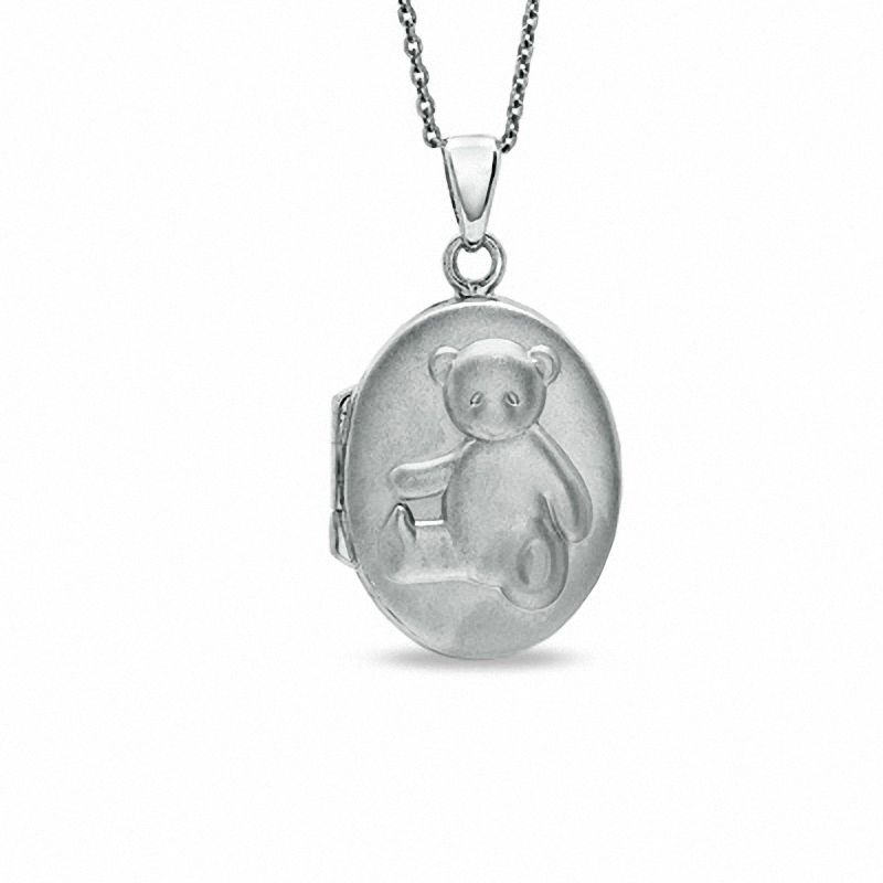 Main Image 1 of Child's Oval Teddy Bear Locket in Sterling Silver - 15&quot;