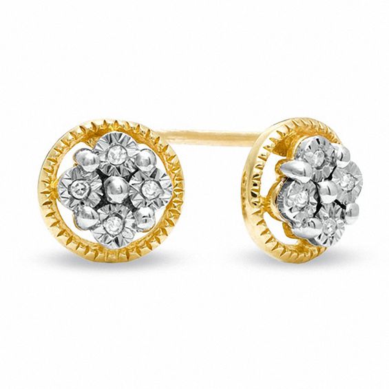 Diamond Accent Flower Cluster Rope Edge Earrings in 10K Two-Tone Gold